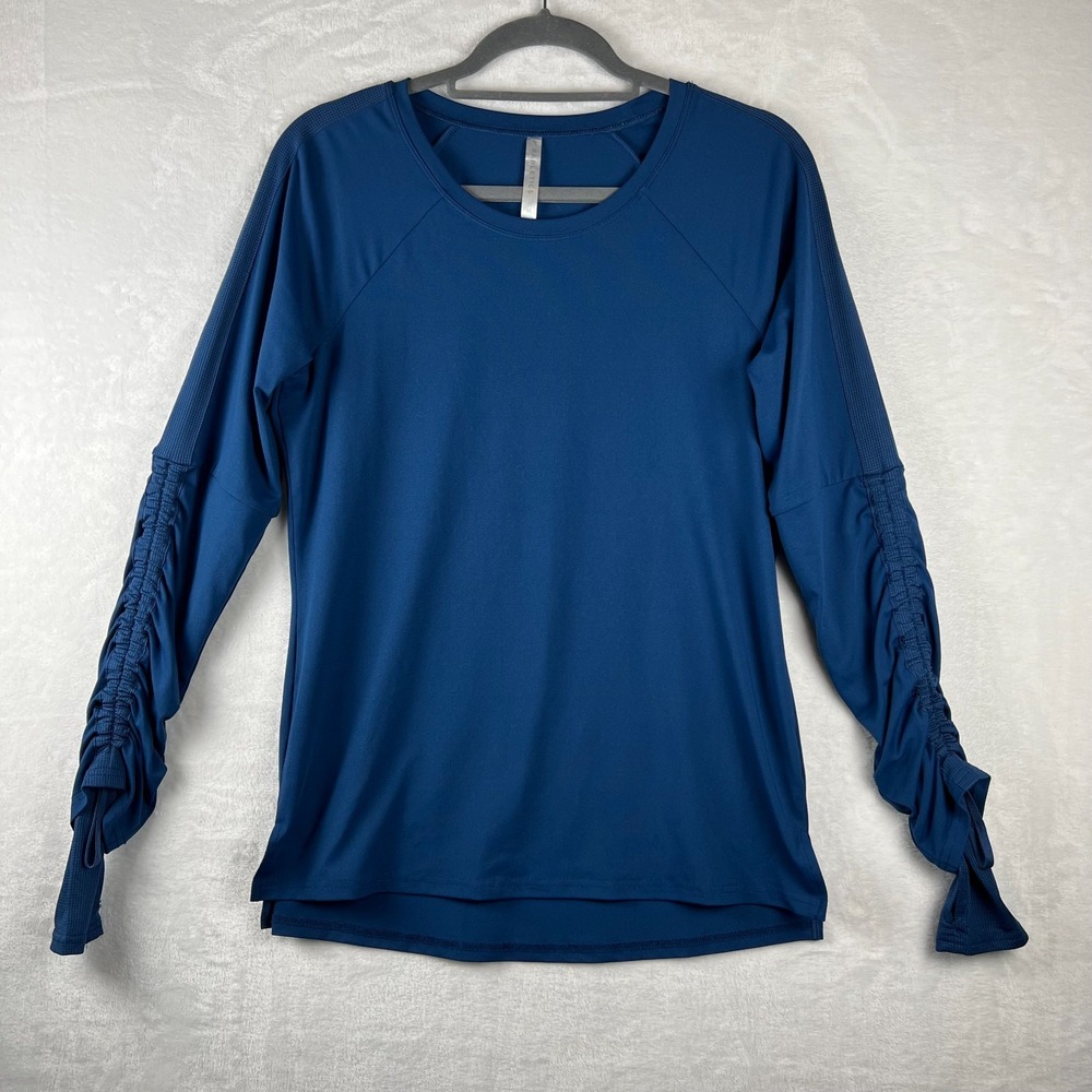 FABLETICS Cashel Blue Women's Top Size M Adjustable Lined Sleeves Thump Hole Fit